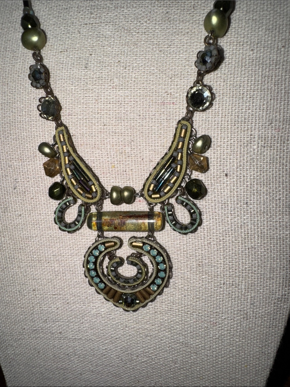 Ayala Bar Bohemian Olive Green Beaded Statement Necklace